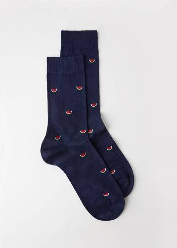 Calcetines Calzedonia Summer Print Crew Hombre Azules Azul Marino | CL2875XF