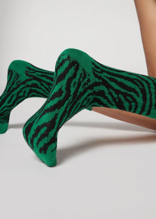 Calcetines Calzedonia Animal Print Cashmere Corta Mujer Verde | CL2332ZG
