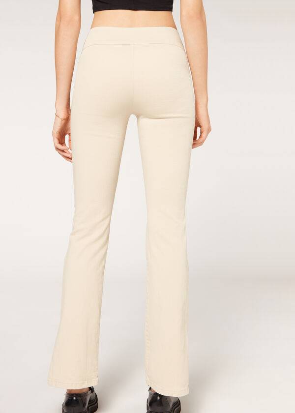 Jeans Calzedonia High-Cintura Flared in Denim with Slits Mujer Marrones Beige | CL2600SO