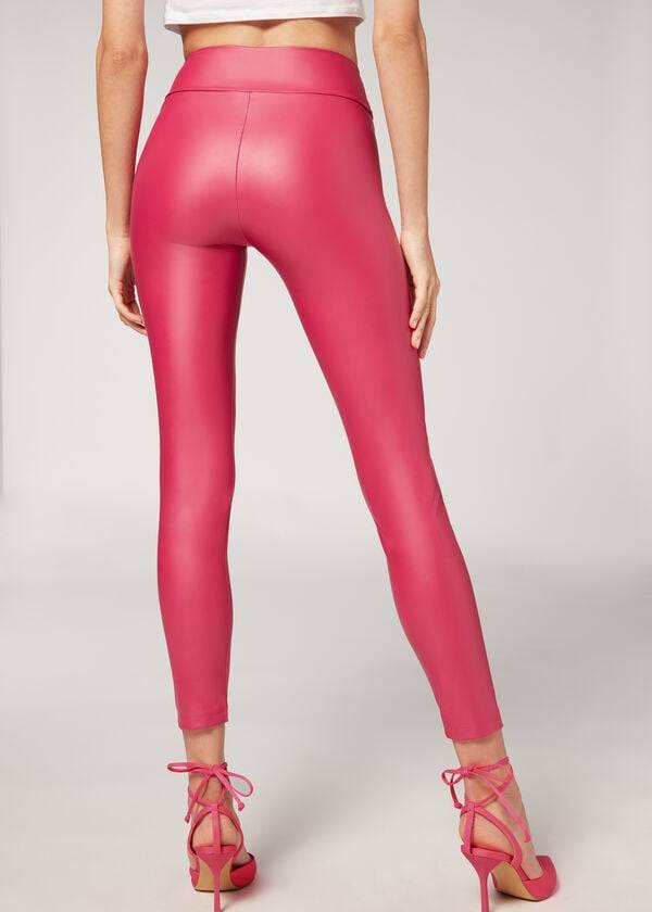 Leggins Calzedonia Cuero Effect Mujer Rosas | CL2664LH