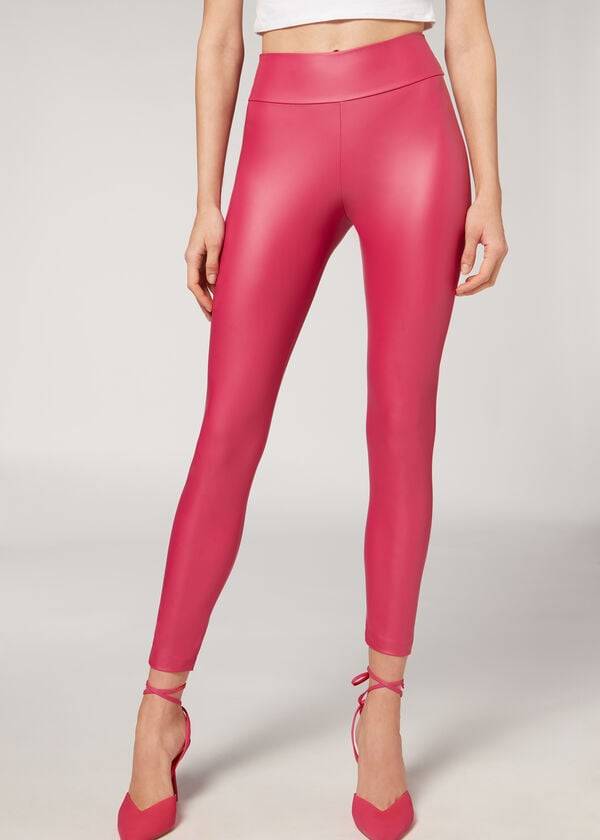 Leggins Calzedonia Cuero Effect Mujer Rosas | CL2664LH