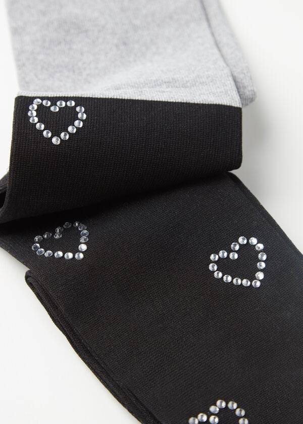 Mallas Calzedonia Longuette-Effect with Rhinestone Heart Appliqués Niños Gris Negras | CL2984PQ