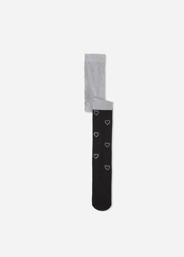 Mallas Calzedonia Longuette-Effect with Rhinestone Heart Appliqués Niños Gris Negras | CL2984PQ