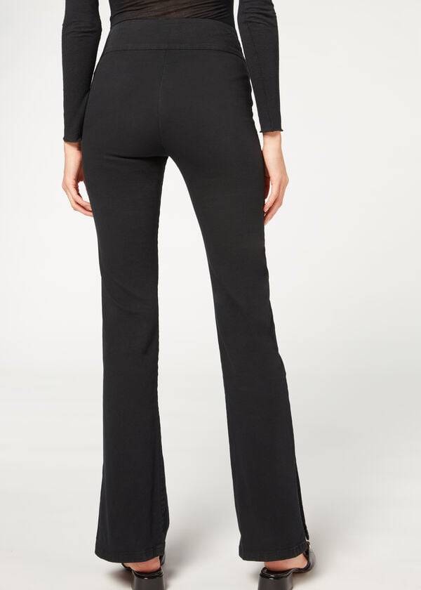 Pantalones Calzedonia High-Cintura Flared in Denim with Slits Mujer Negras | CL2733XF