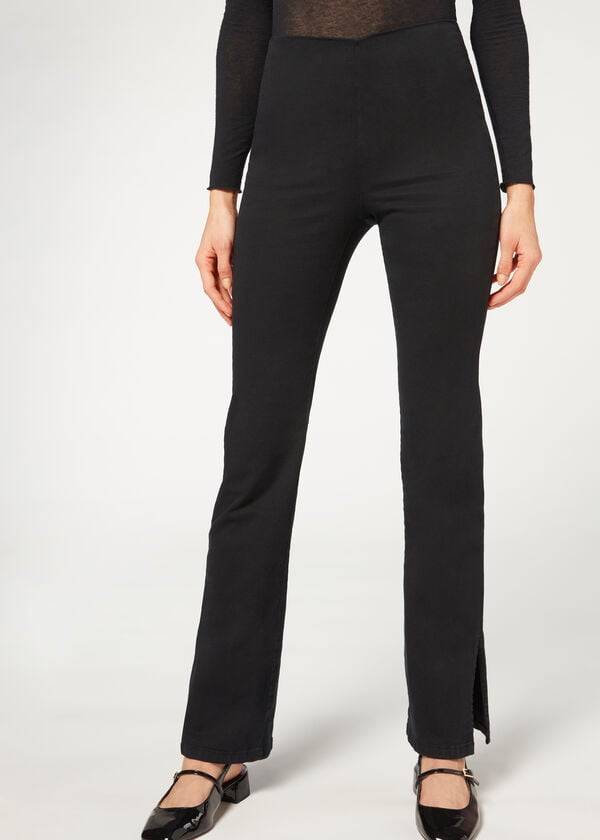 Pantalones Calzedonia High-Cintura Flared in Denim with Slits Mujer Negras | CL2733XF